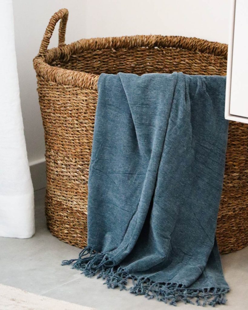 Jute basket and plush home textiles